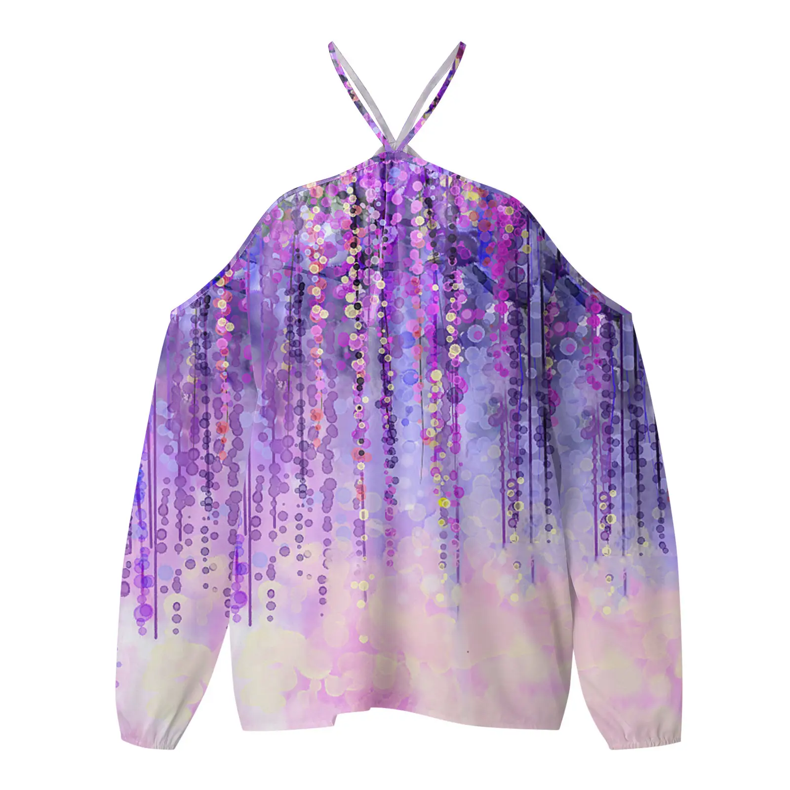 Purple Floral Halter Neck Off Shoulder Top — feature 10