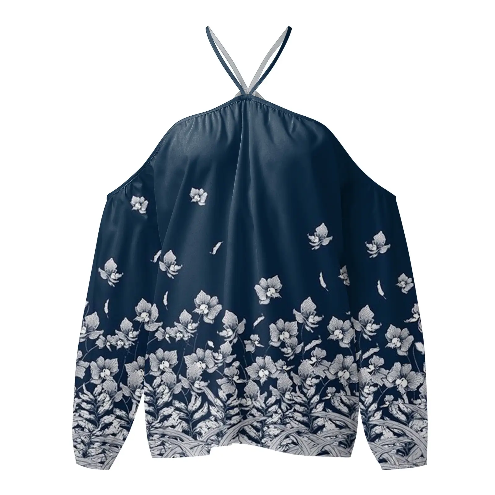 Purple Floral Halter Neck Off Shoulder Top — feature 17