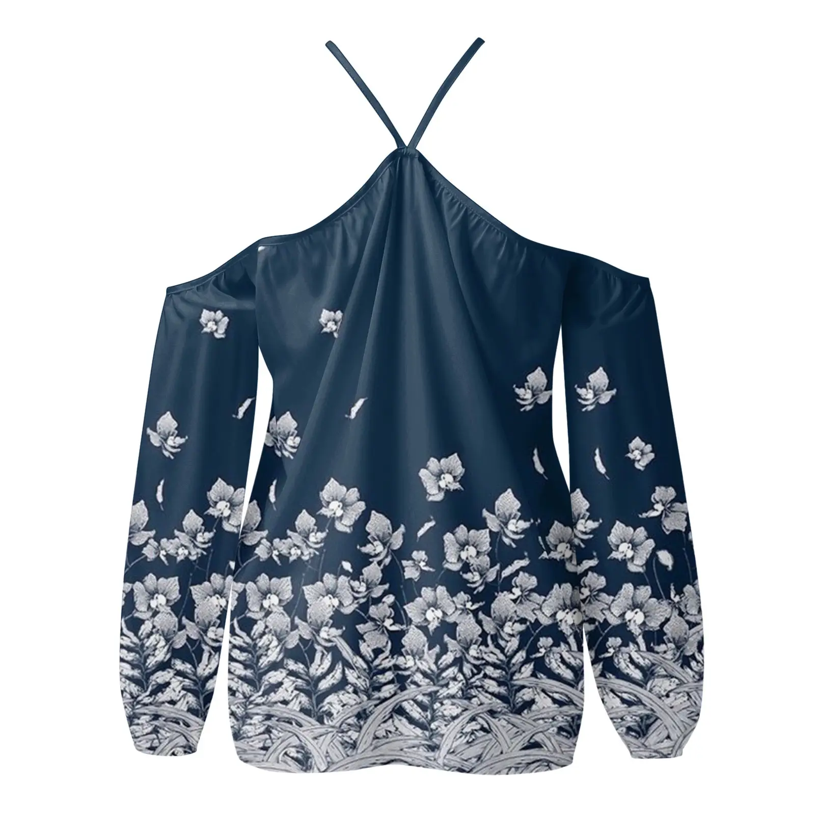 Purple Floral Halter Neck Off Shoulder Top — feature 18