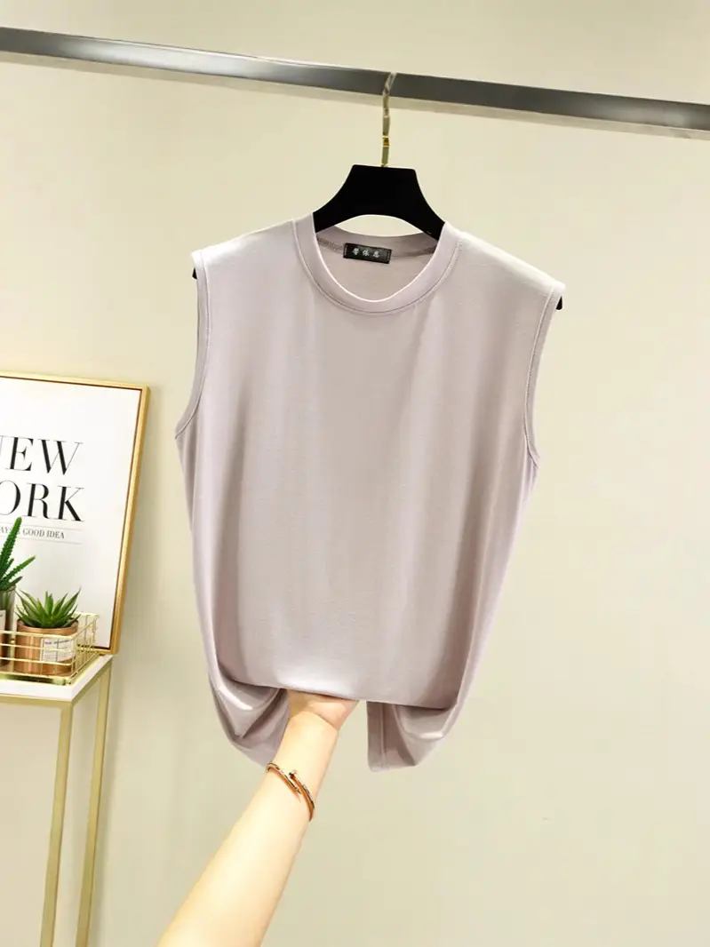 Women's White Sleeveless T-Shirt Vest Summer Loose Fit - Image 12