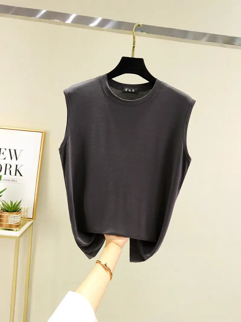 Women's White Sleeveless T-Shirt Vest Summer Loose Fit - Image 13
