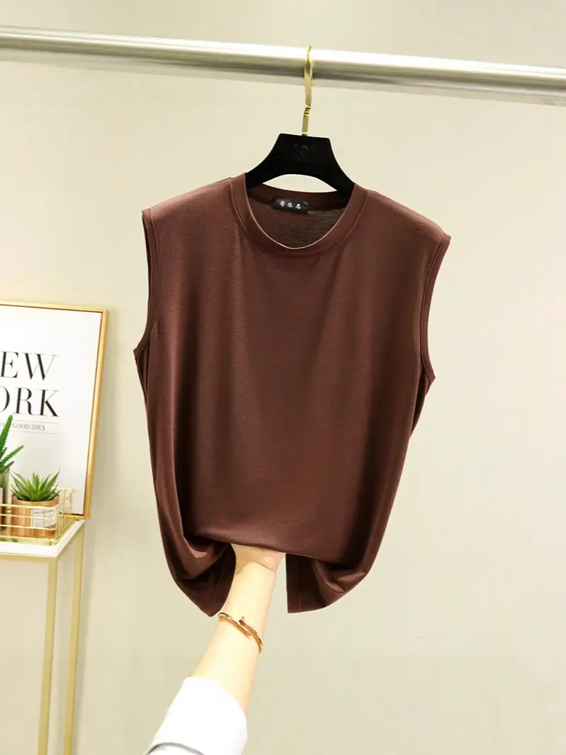 Women's White Sleeveless T-Shirt Vest Summer Loose Fit - Image 14