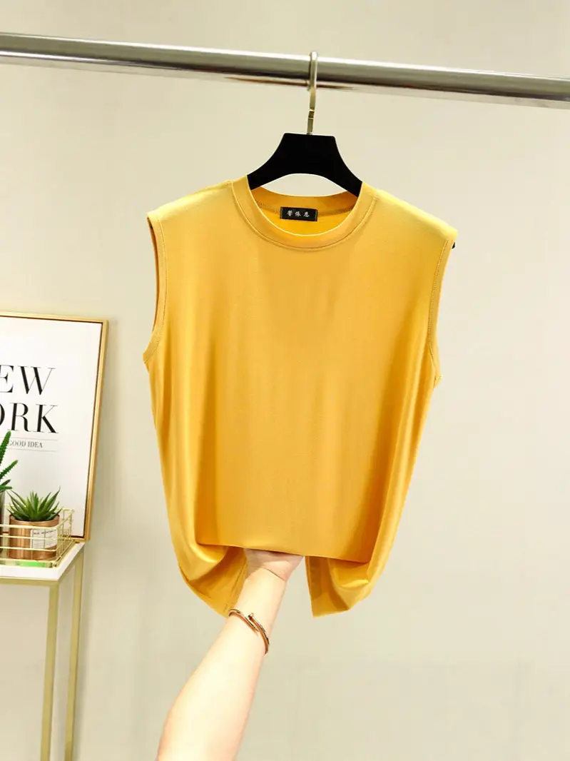 Women's White Sleeveless T-Shirt Vest Summer Loose Fit - Image 15