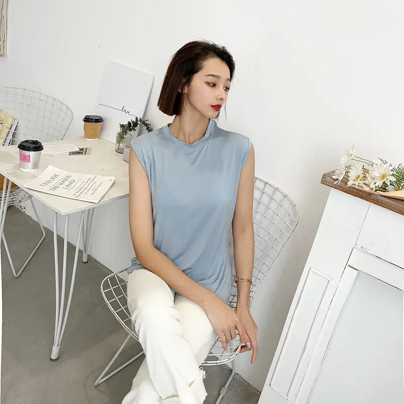 Women's White Sleeveless T-Shirt Vest Summer Loose Fit — feature 10