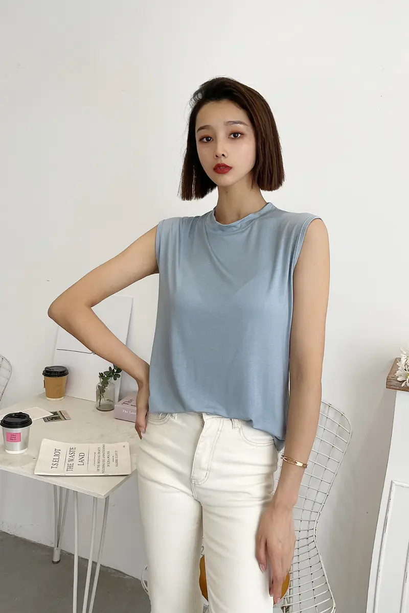 Women's White Sleeveless T-Shirt Vest Summer Loose Fit — feature 11