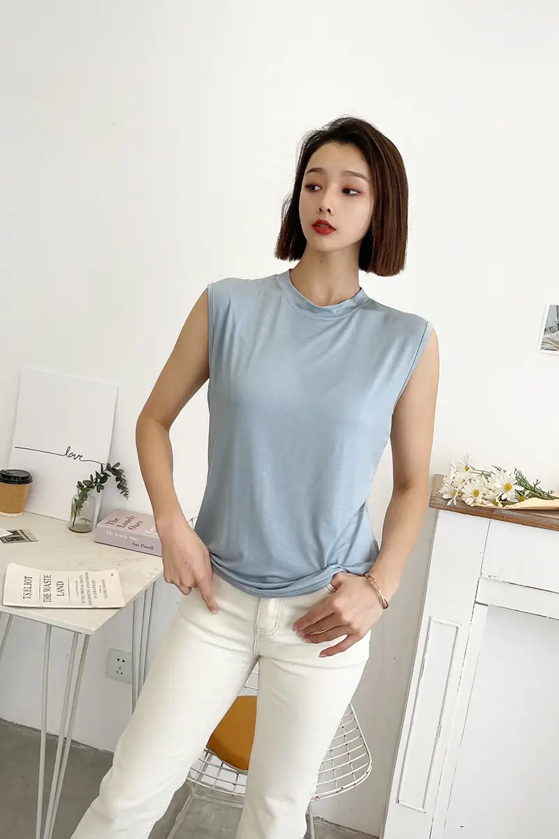 Women's White Sleeveless T-Shirt Vest Summer Loose Fit — feature 12