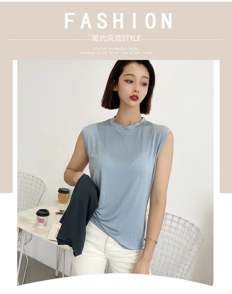 Women's White Sleeveless T-Shirt Vest Summer Loose Fit — feature 2