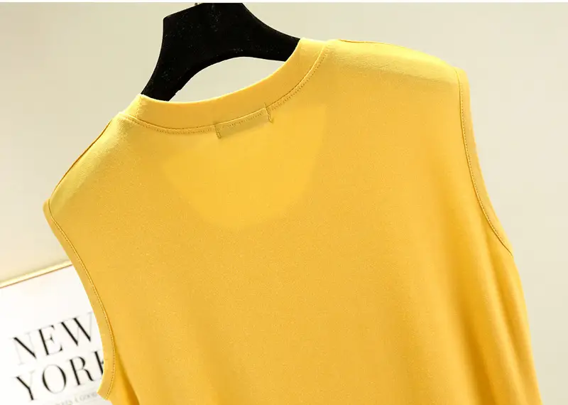 Women's White Sleeveless T-Shirt Vest Summer Loose Fit — feature 30