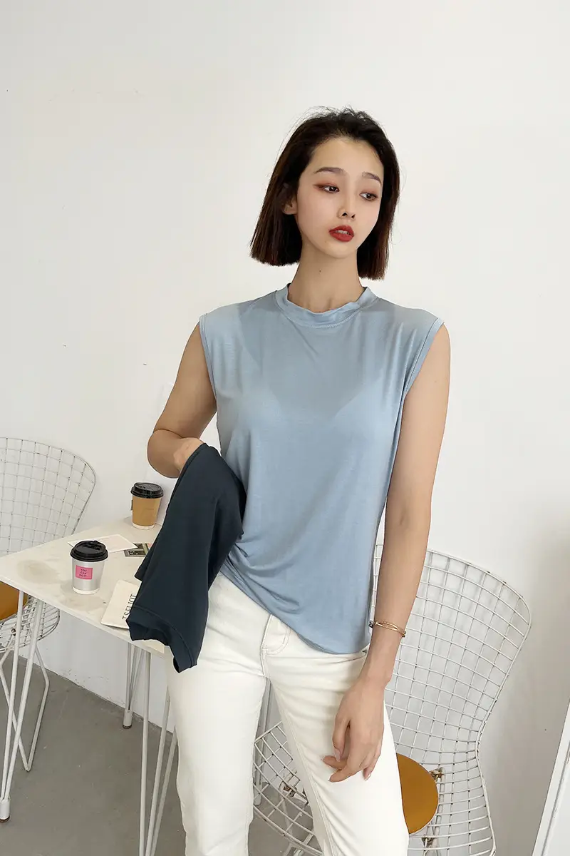 Women's White Sleeveless T-Shirt Vest Summer Loose Fit — feature 8