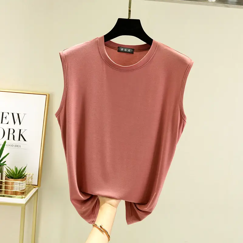 Women's White Sleeveless T-Shirt Vest Summer Loose Fit - Image 10