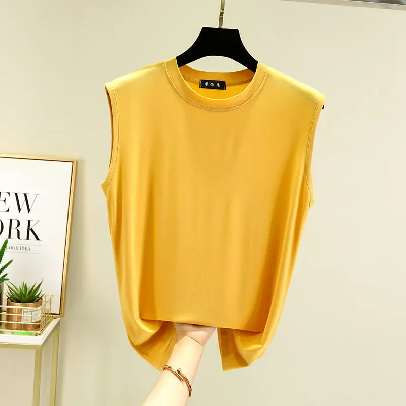 Women's White Sleeveless T-Shirt Vest Summer Loose Fit - Image 2