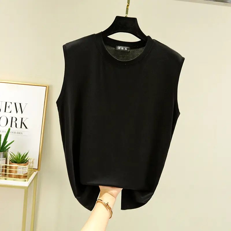 Women's White Sleeveless T-Shirt Vest Summer Loose Fit - Image 3