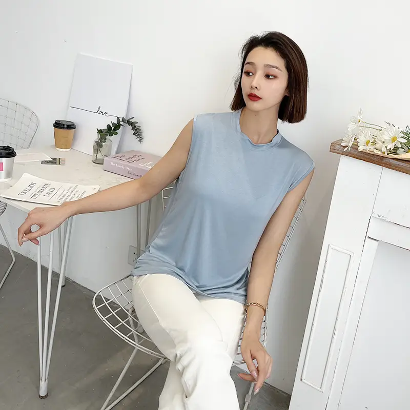 Women's White Sleeveless T-Shirt Vest Summer Loose Fit - Image 4