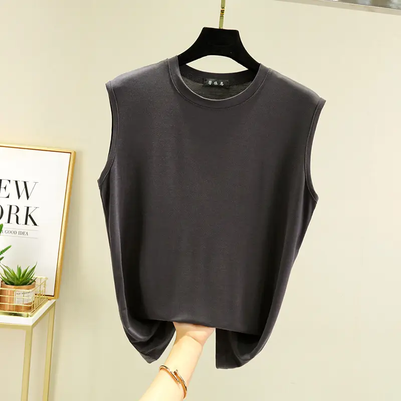 Women's White Sleeveless T-Shirt Vest Summer Loose Fit - Image 5