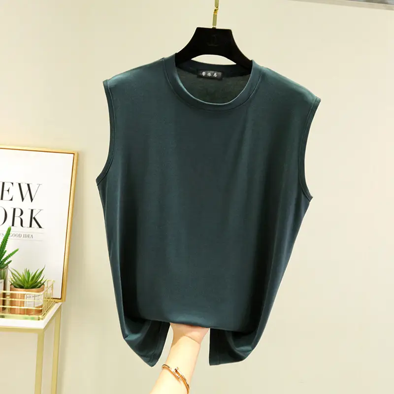 Women's White Sleeveless T-Shirt Vest Summer Loose Fit - Image 6