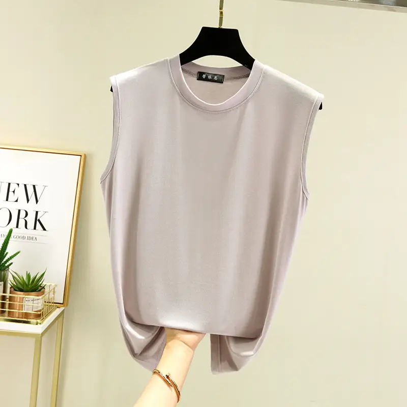 Women's White Sleeveless T-Shirt Vest Summer Loose Fit - Image 8