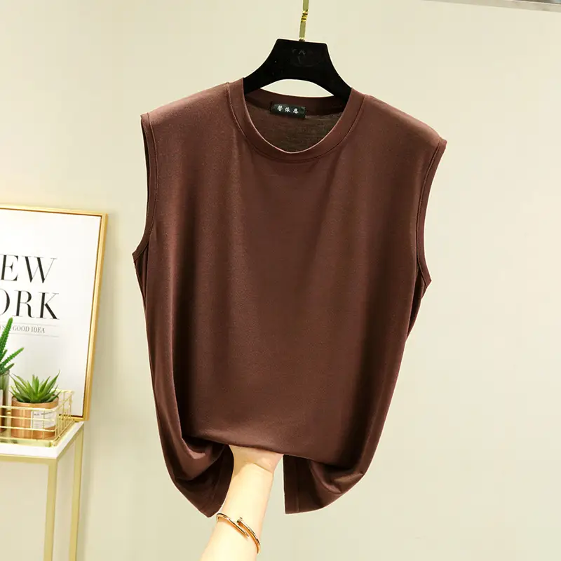 Women's White Sleeveless T-Shirt Vest Summer Loose Fit - Image 9