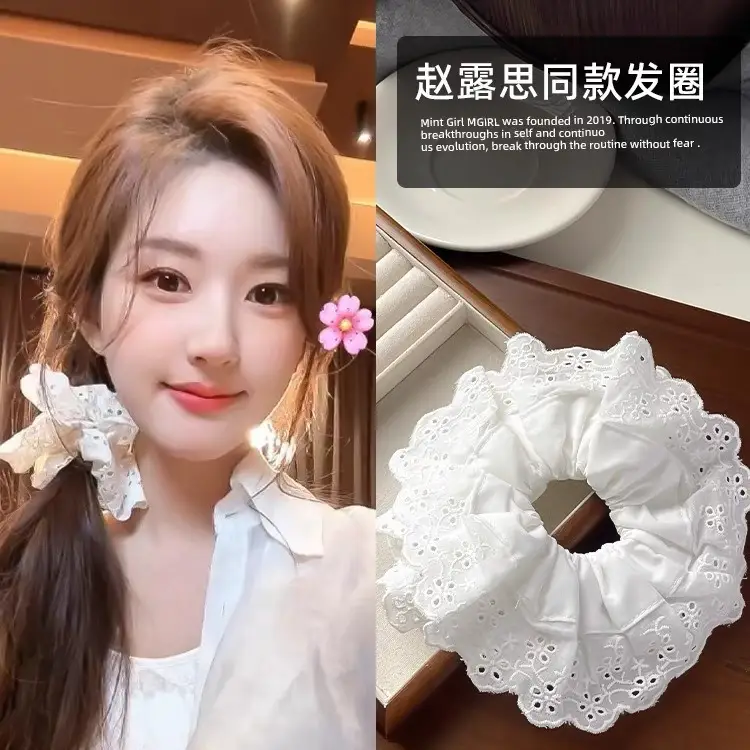 Lace Hair Ring with Double Lace Design Black White - Image 65
