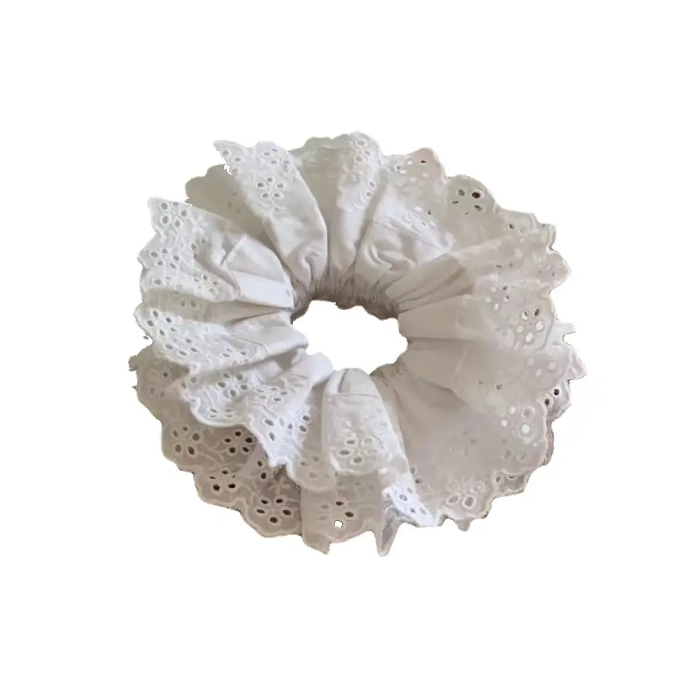 Lace Hair Ring with Double Lace Design Black White - Image 68