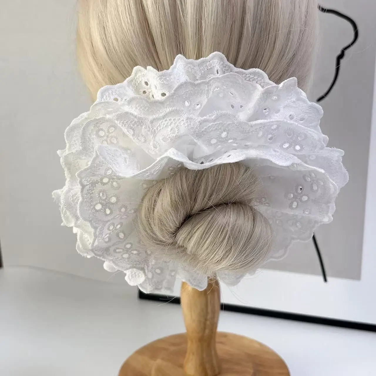 Lace Hair Ring with Double Lace Design Black White - Image 57