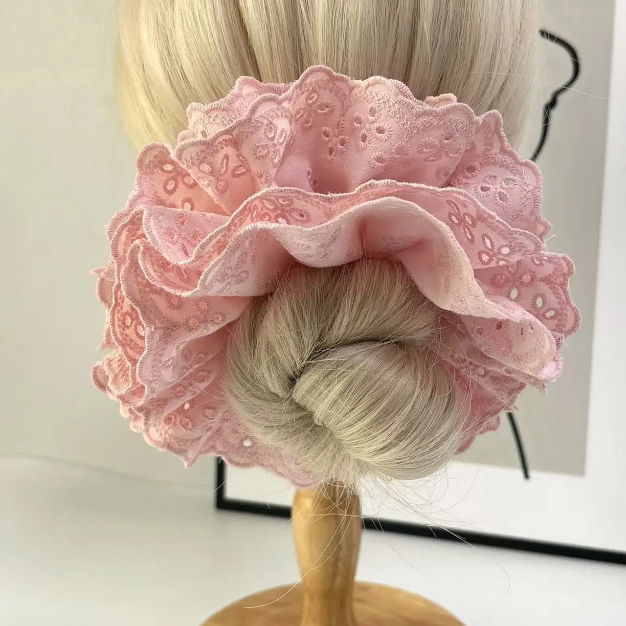 Lace Hair Ring with Double Lace Design Black White - Image 61