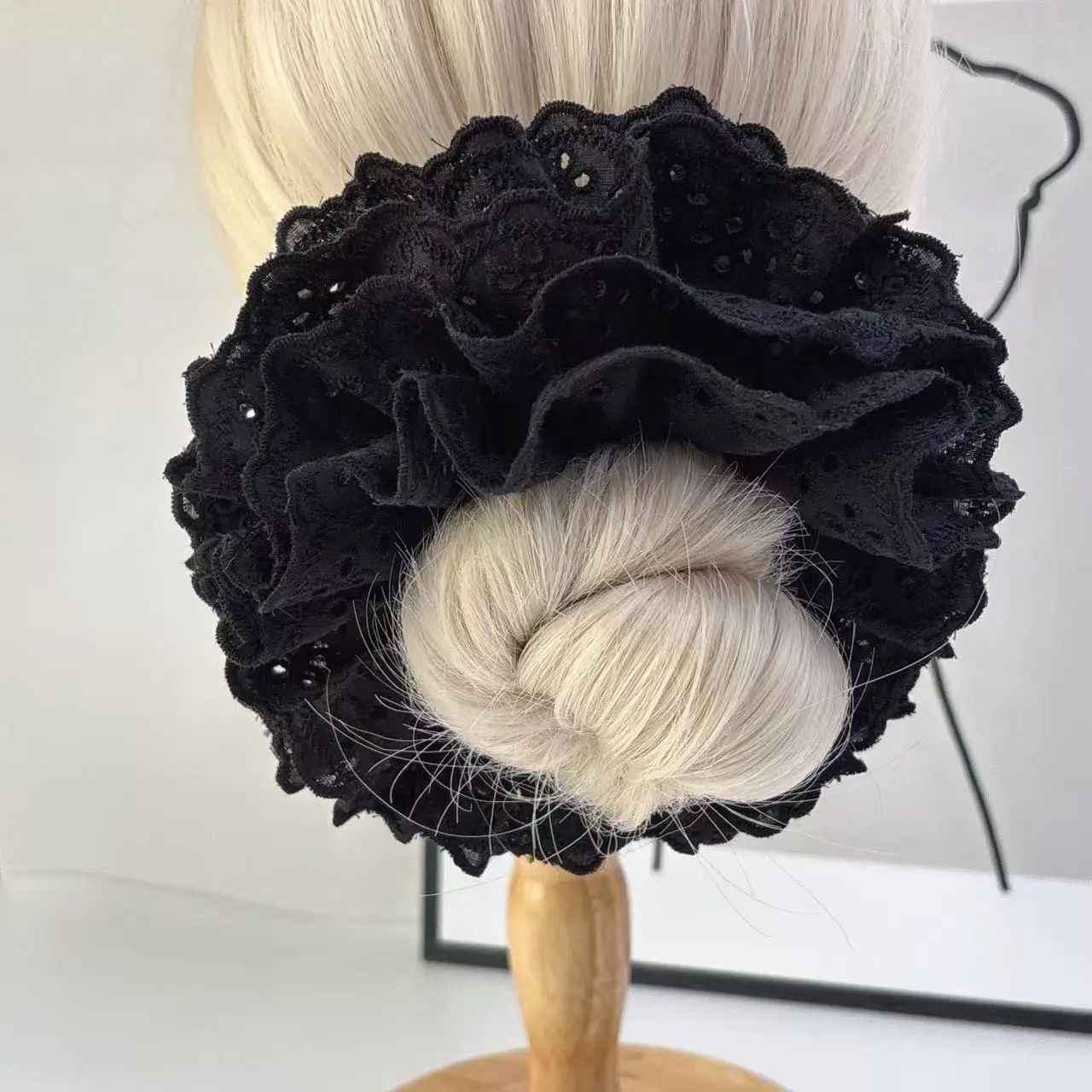 Lace Hair Ring with Double Lace Design Black White - Image 63