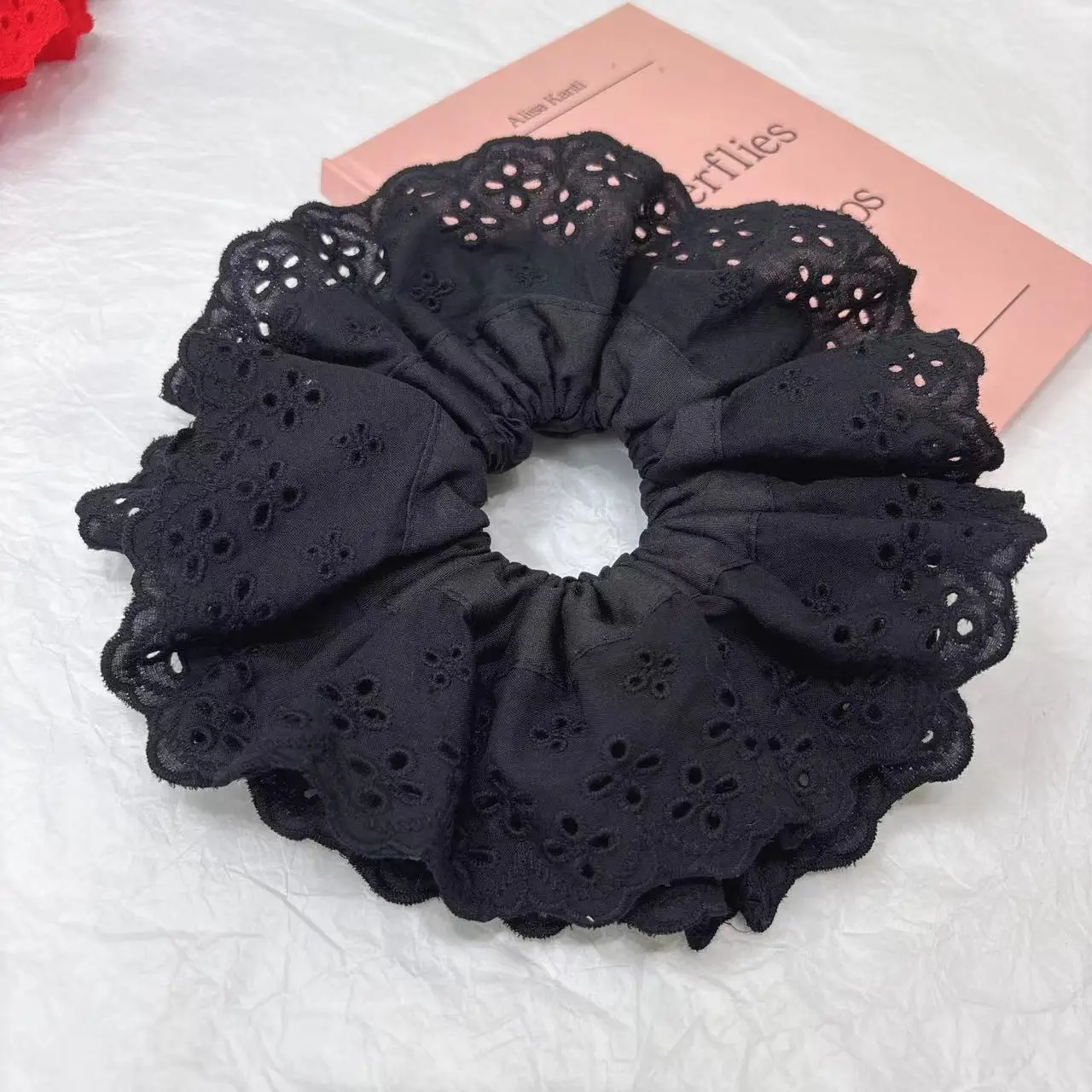 Lace Hair Ring with Double Lace Design Black White - Image 26