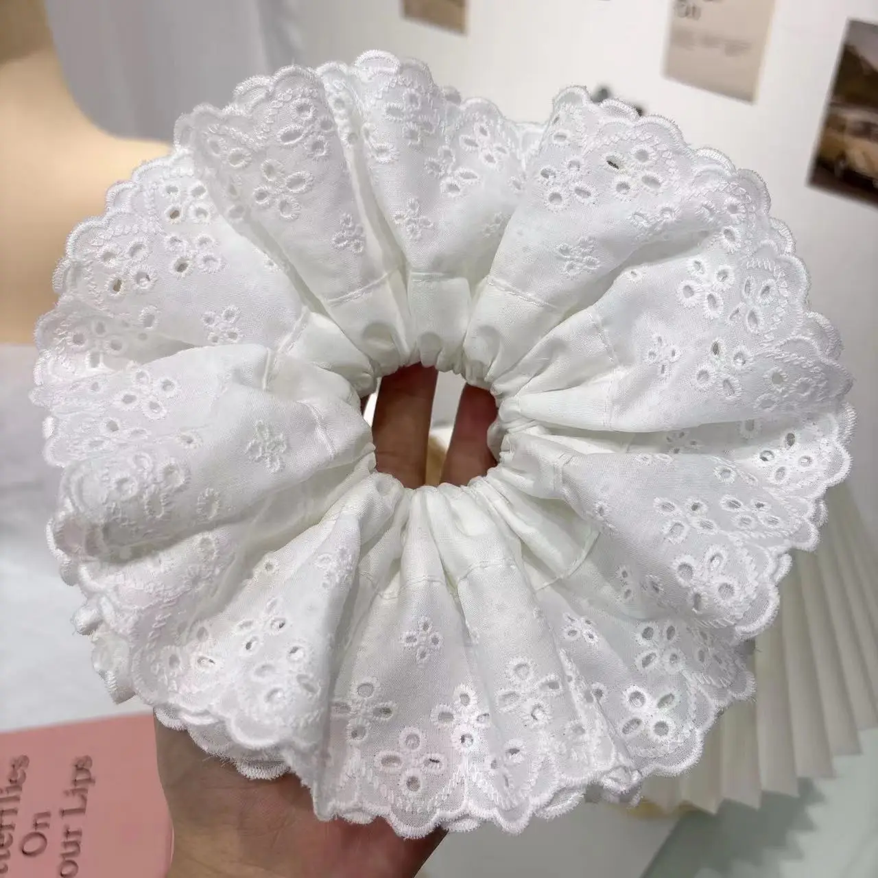 Lace Hair Ring with Double Lace Design Black White - Image 29