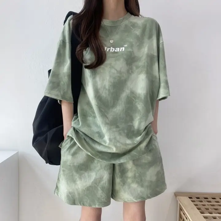 Women's Green Tie-Dye 2Pc Summer Sports Casual Suit - Image 4