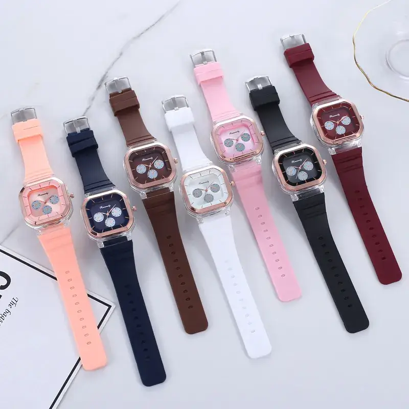 Women's Red Silicone Quartz Watch with Three Subdials - Image 9