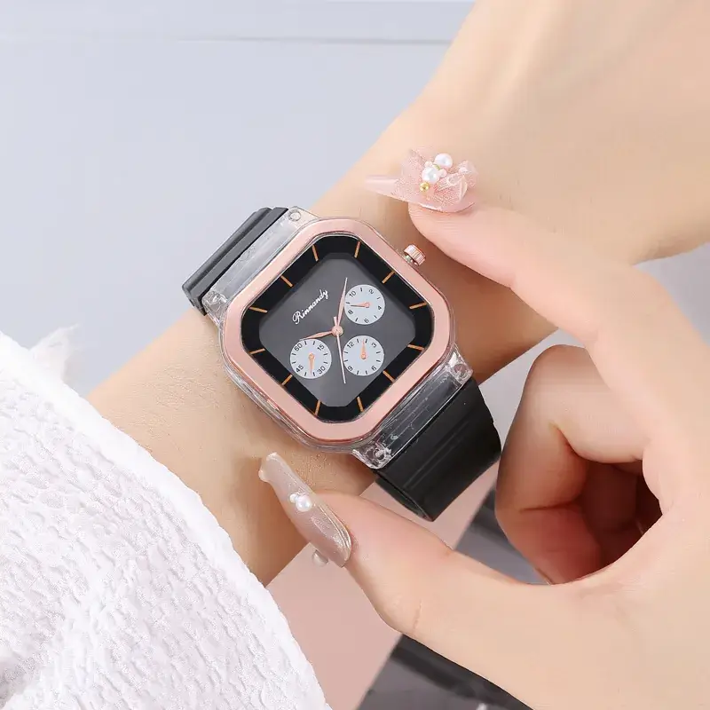 Women's Red Silicone Quartz Watch with Three Subdials - Image 10
