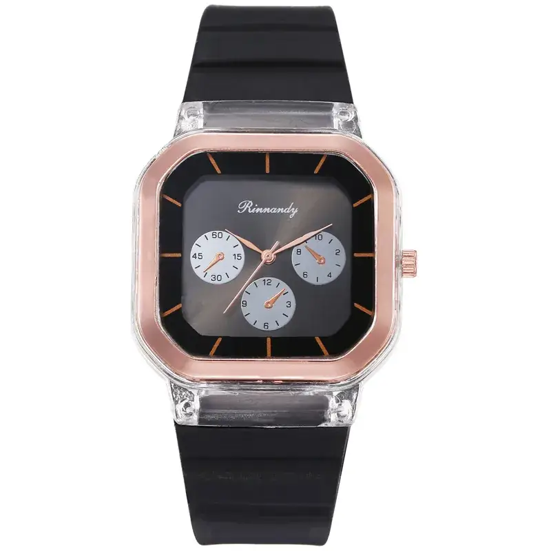 Women's Red Silicone Quartz Watch with Three Subdials - Image 4