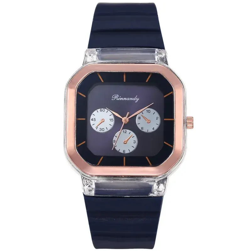 Women's Red Silicone Quartz Watch with Three Subdials - Image 3