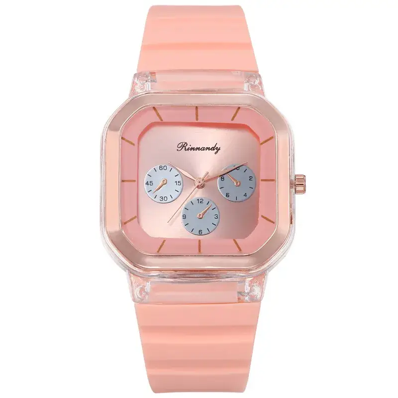 Women's Red Silicone Quartz Watch with Three Subdials - Image 6