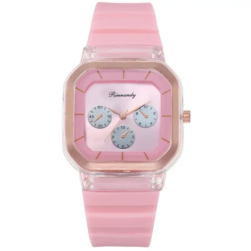 Women's Red Silicone Quartz Watch with Three Subdials - Image 7
