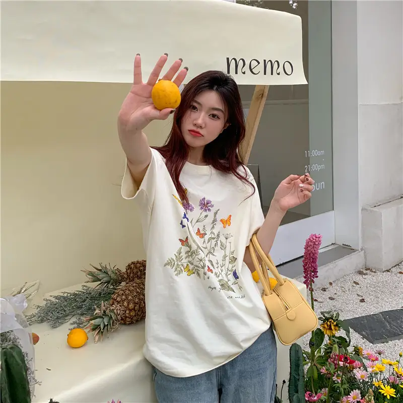 Women Cotton Floral Print T-Shirt Mid Length Short Sleeve — feature 11