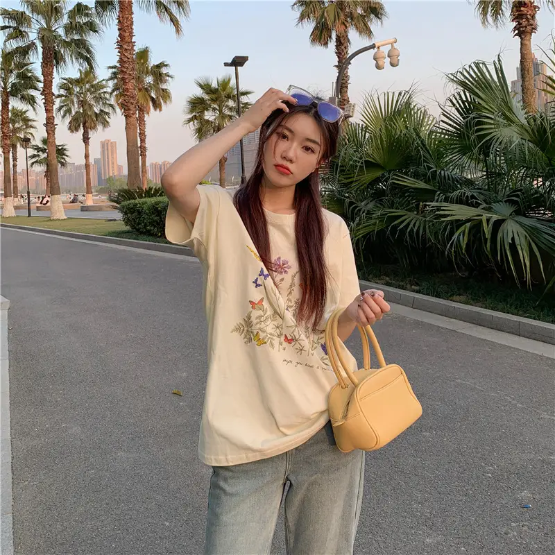 Women Cotton Floral Print T-Shirt Mid Length Short Sleeve — feature 13
