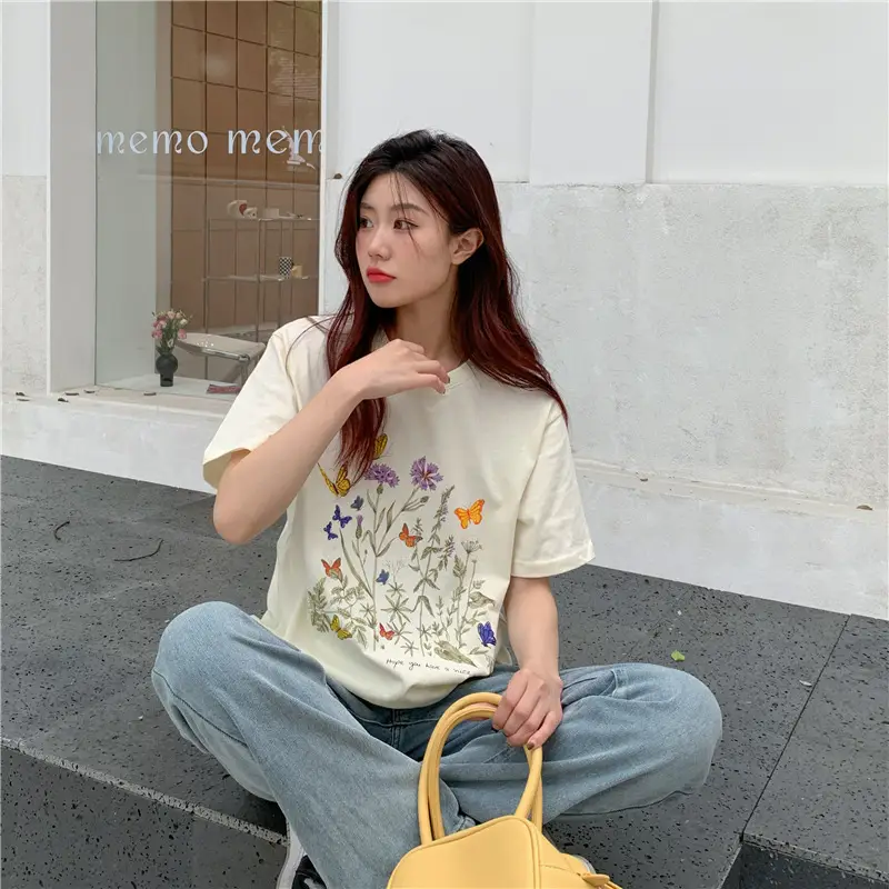 Women Cotton Floral Print T-Shirt Mid Length Short Sleeve — feature 6