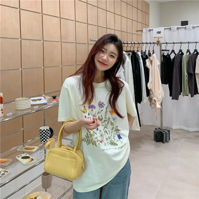 Women Cotton Floral Print T-Shirt Mid Length Short Sleeve — feature 7