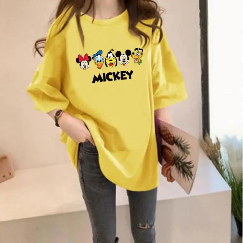 Women Loose Mickey Print T-Shirt White Summer Wear