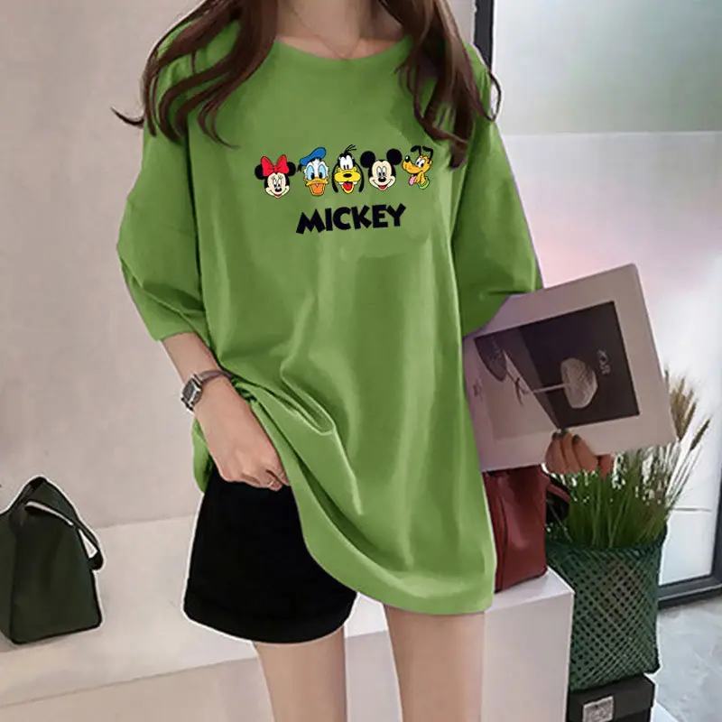 Women Loose Mickey Print T-Shirt White Summer Wear