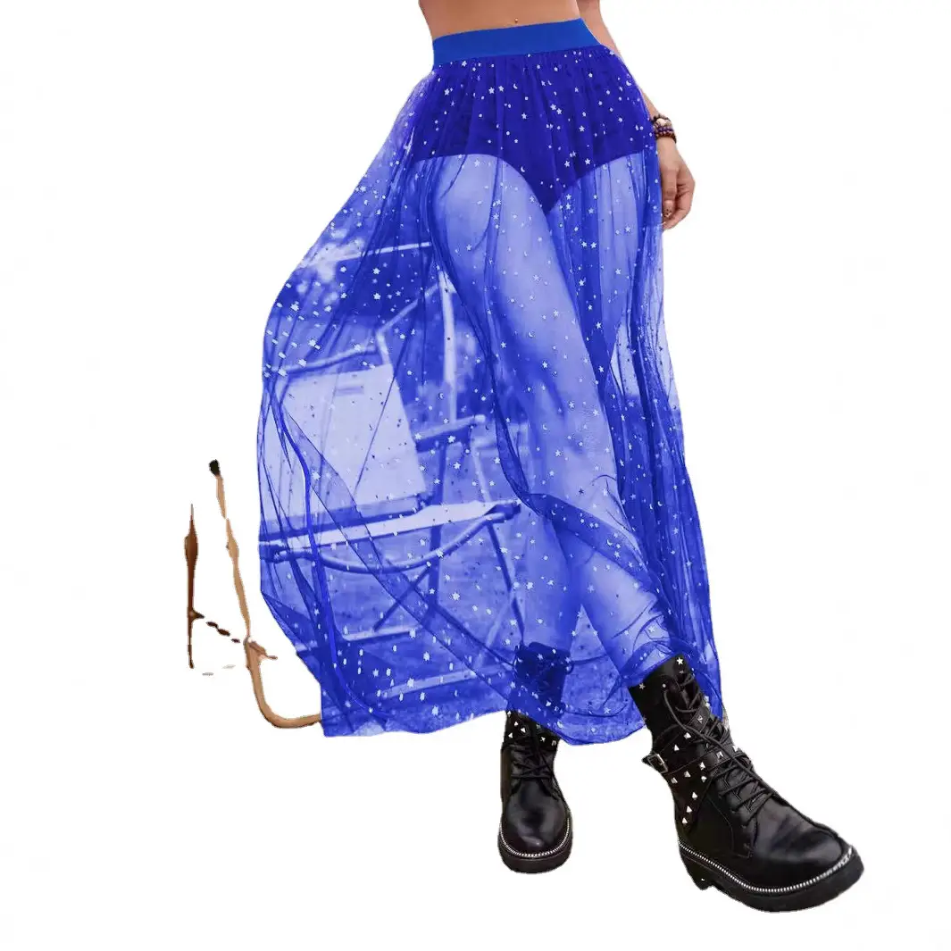 Red See-Through Pleated Hip Skirt High-Waist Mesh - Image 9