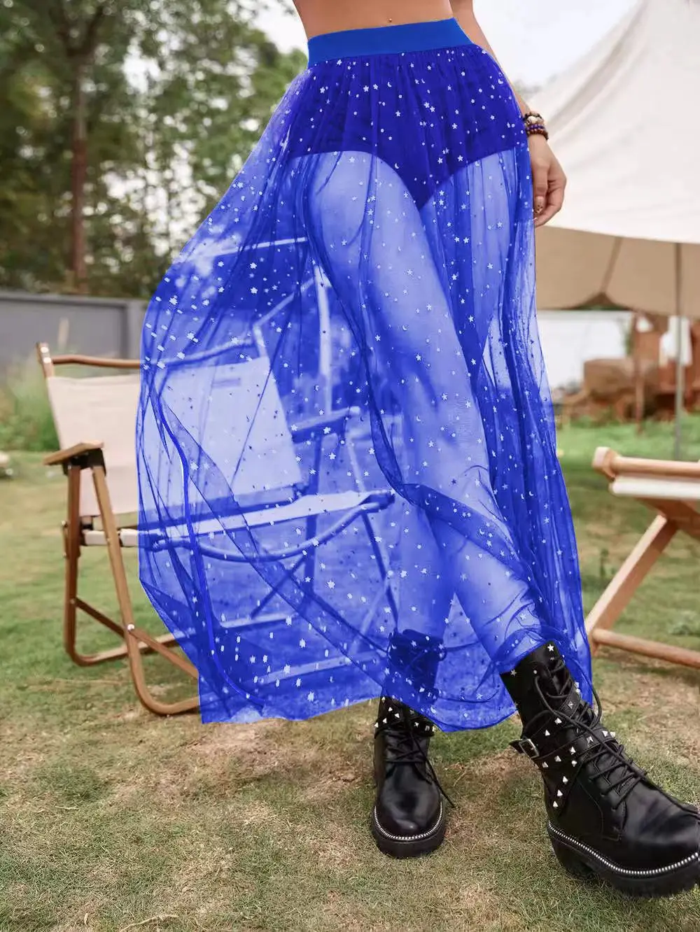 Red See-Through Pleated Hip Skirt High-Waist Mesh - Image 4