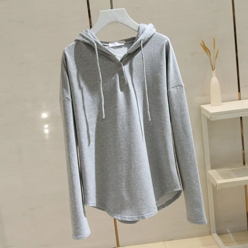 Women Black Hooded Sweatshirt Lazy Style Loose Fit - Image 2