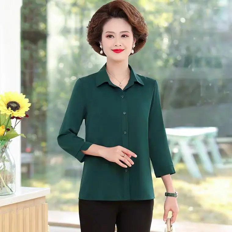 2024 Women Shirts with 3Q Sleeve Collar Red Green