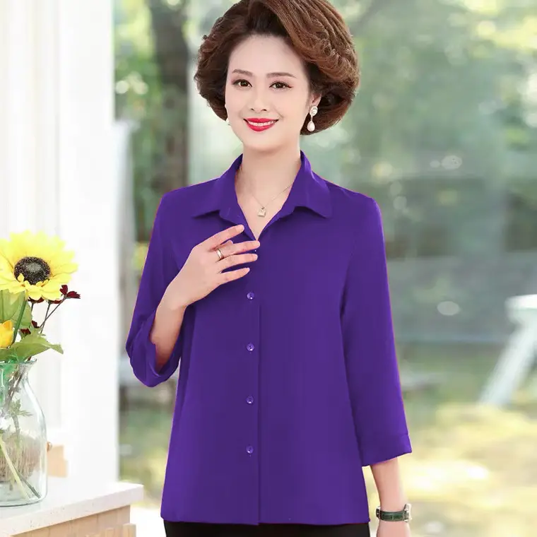 2024 Women Shirts with 3Q Sleeve Collar Red Green