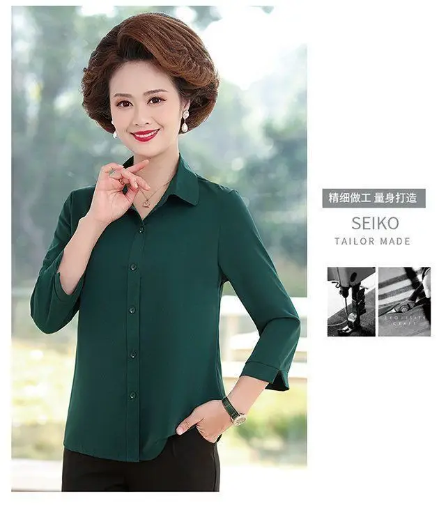 2024 Women Shirts with 3Q Sleeve Collar Red Green — feature 12