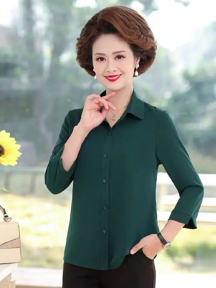 2024 Women Shirts with 3Q Sleeve Collar Red Green — feature 13