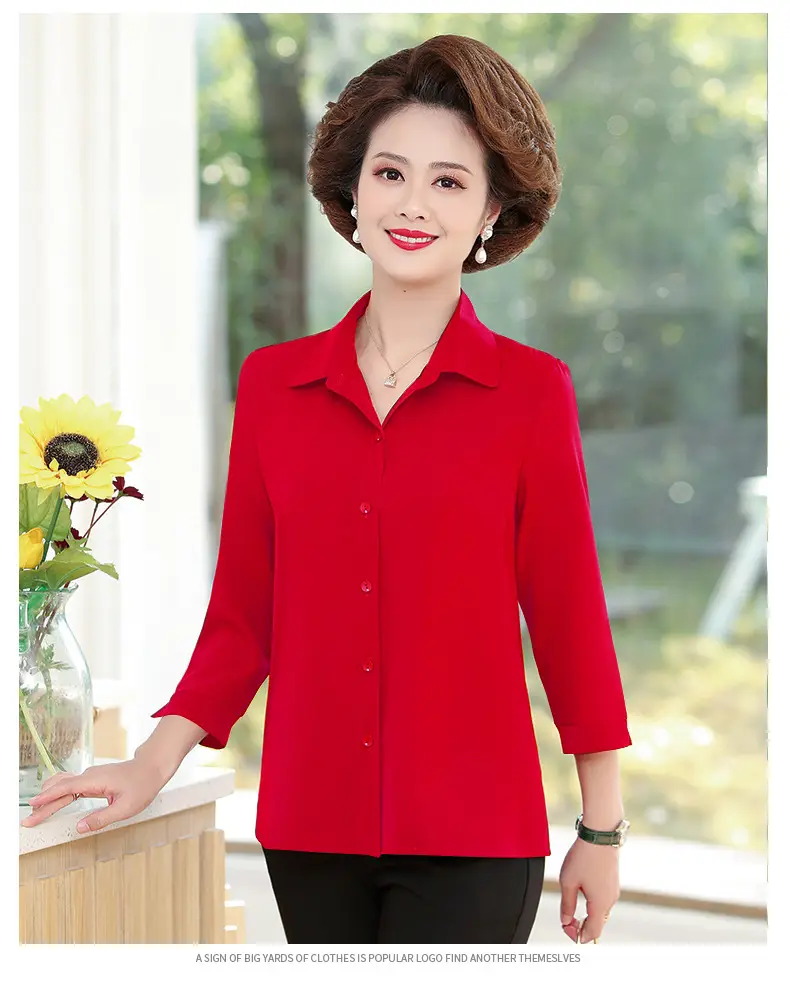 2024 Women Shirts with 3Q Sleeve Collar Red Green — feature 4