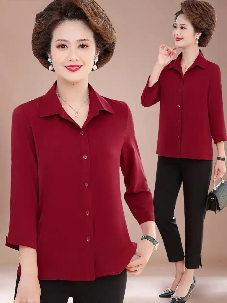 2024 Women Shirts with 3Q Sleeve Collar Red Green — feature 5